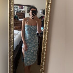 Abercrombie- Blue Floral Tied Back Midi Dress